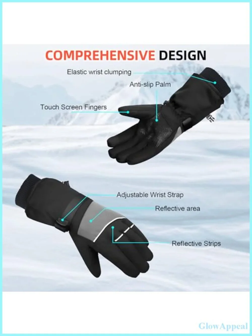 Winter Waterproof Ski Snow Warm Gloves with Touchscreen Fingers for Outdoor
